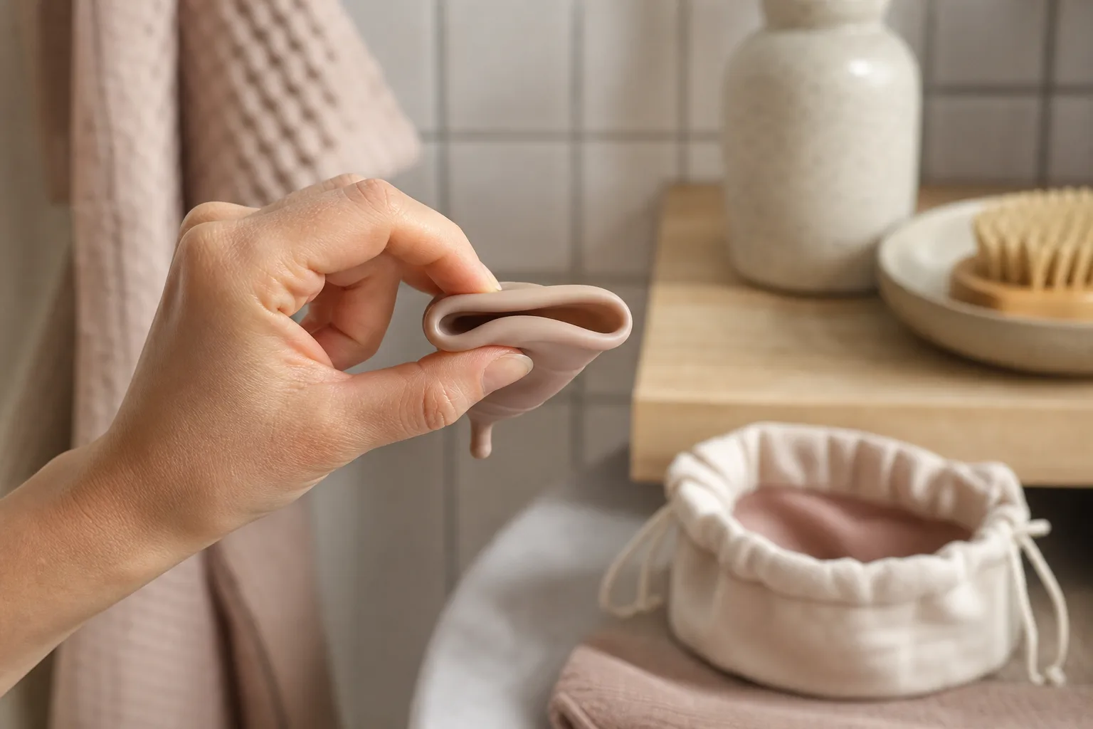 Hand klämmer silikonkoppens kant för hårdhetstest